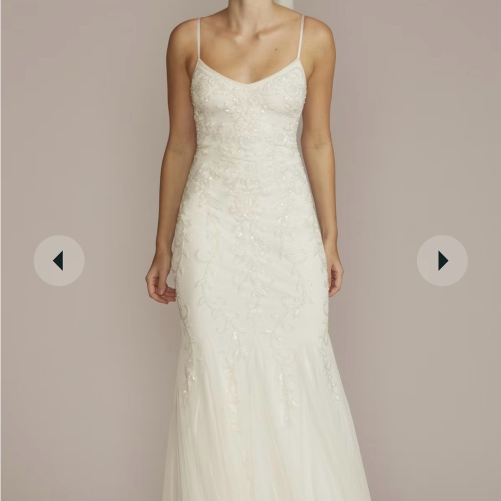 Soft White Embellished Gown with Spaghetti Straps for Bride